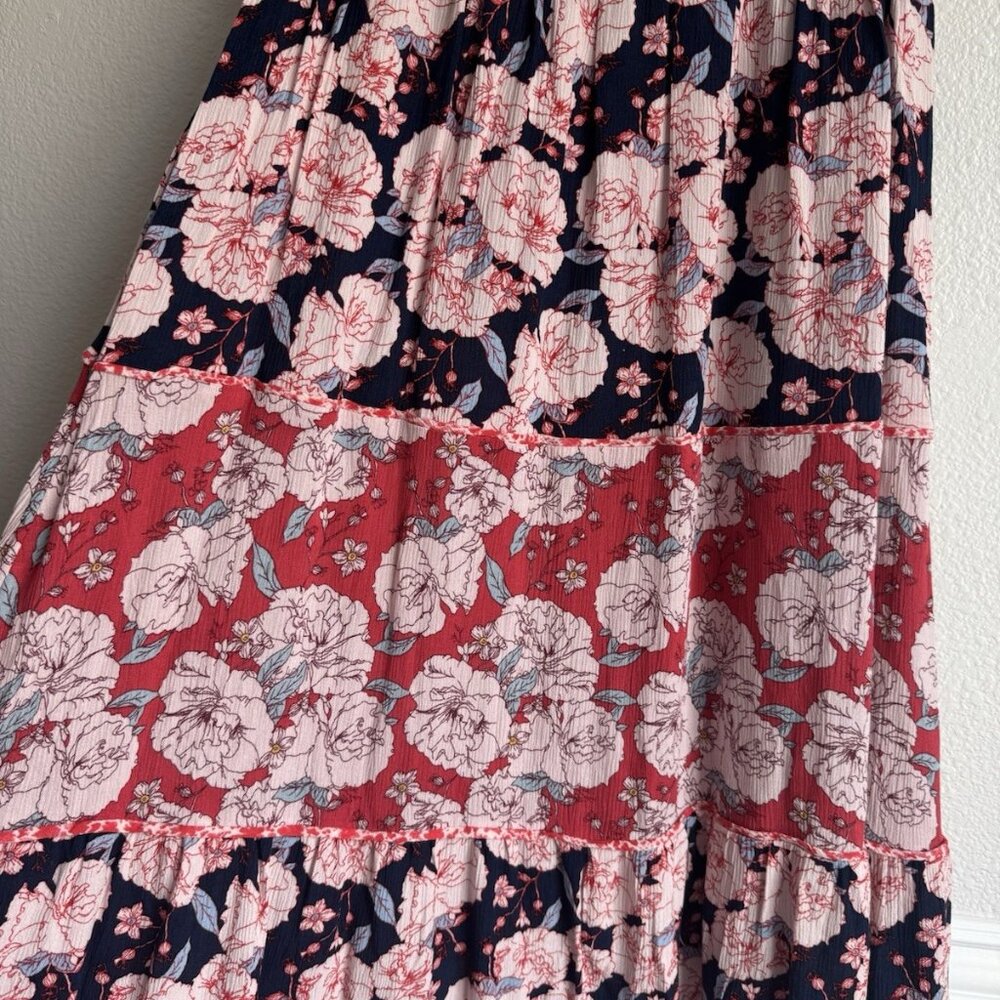 NWT! Knox Rose Women Dress Red Blue Floral Boho Maxi Short Sleeve Peasant - Picture 4 of 6